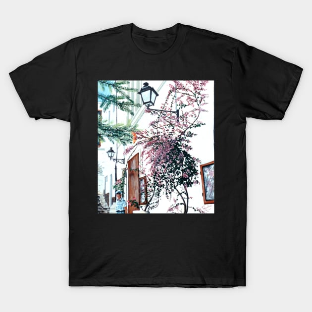 SPANISH VILLAGE & BOUGAINVILLEA T-Shirt by MackenzieTar